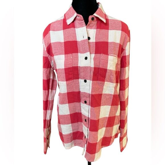 Pact Red Buffalo Plaid Button Down Shirt Size Small NWT Flannel Collared - Picture 1 of 9
